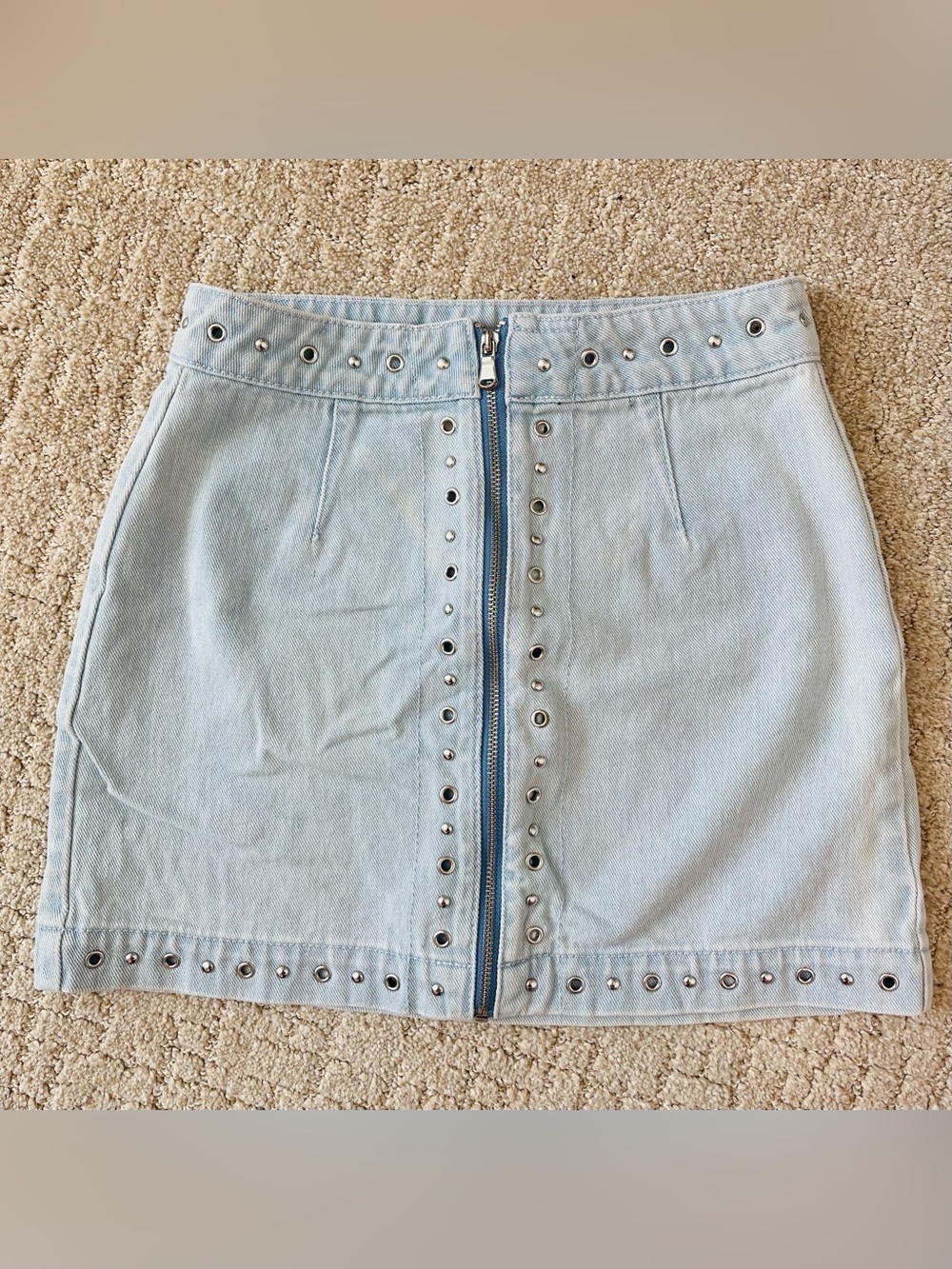 PacSun Light Blue Grommet Front-Zip Denim Skirt